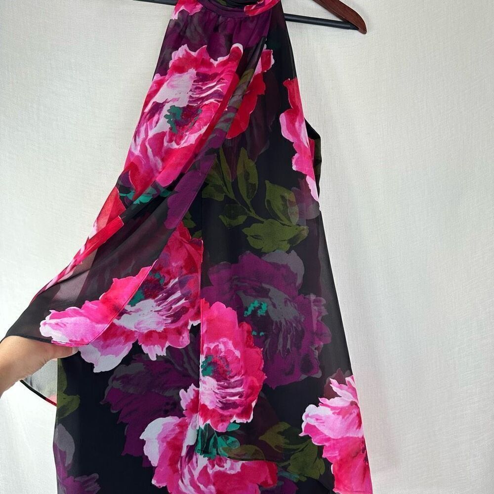 London Times Floral Chiffon Halter Neckline Mini Dress Womens 6 Girlcore Glam - Picture 4 of 9